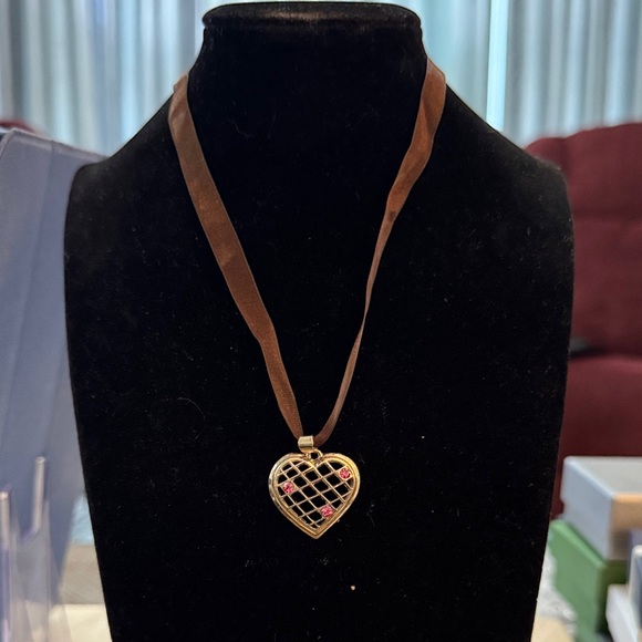 Jewelry - Heart Pendant Necklace with Brown Ribbon
